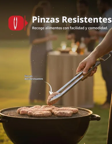 Vista 3 de Juego de herramientas profesionales para barbacoa de madera de acacia (3 piezas) – Kit de accesorios de parrilla de acero inoxidable resistente