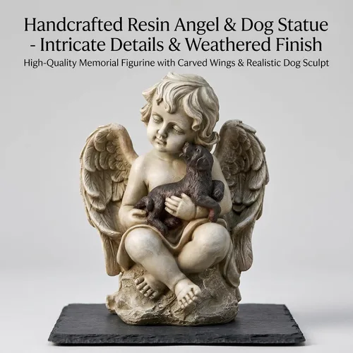Vista 3 de Topadorn Estatua conmemorativa de perro de alas de ángel, figura de resina para mascotas para el hogar y el jardín, regalo de homenaje