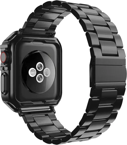 Vista 2 de Compatible con Apple Watch Banda y Estuche, Cadena de Metal de Acero Inoxidable con Cubierta de TPU, Correa de Pulsera de Eslabones