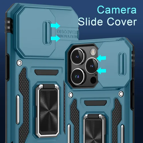 Vista 186 de DEERLAMN Funda para iPhone Xs Max con funda deslizante para cámara + protector de pantalla, soporte giratorio de anillo de grado militar a prueba