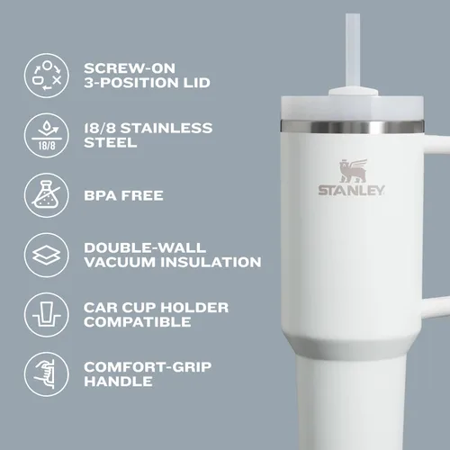Vista 4 de STANLEY Quencher H2.0 Vaso Térmico con asa y pajilla, 64 onzas, tapa Flowstate de 3 posiciones, gran capacidad para viajes y deportes, vaso de acero