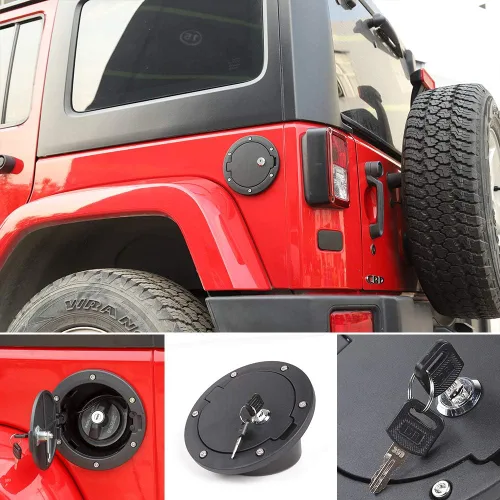 Vista 6 de Cubierta de Puerta de Combustible JeCar Tapa de Gasolina con Candado para Jeep Wrangler JK y Unlimited 2007-2018