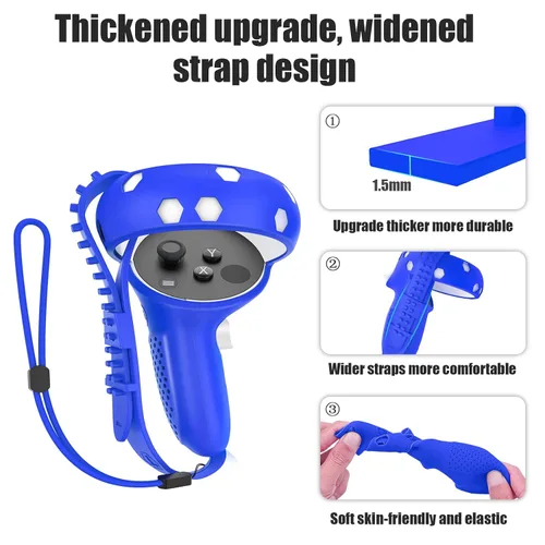 Vista 3 de Cubierta de agarre para control de realidad virtual, cubierta de silicona para la cara, protector antitiro con correas ajustables, funda de mango