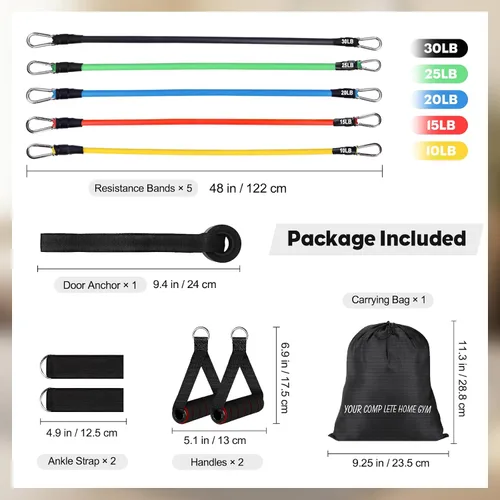 Vista 7 de Resistance Bands Set, Himaly Exercise Bands Strength Training Fitness Bands Workout Elastic Bands with Legs Ankle Straps, Door Anchor, Handles &