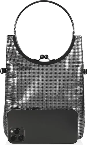 Vista 3 de Venoline - Bolsos de mano para mujer con asa superior de malla, circular, para noche, brillante, bolso cruzado para fiesta, graduación, boda