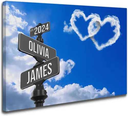 Vista 16 de VulcanAce Letrero de calle personalizado de Crossroads con nombre y fecha, impresión en lienzo de letrero de calle vintage personalizado, regalos
