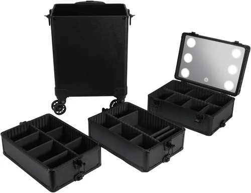 Vista 2 de Karl home estuche de maquillaje 4 en 1, carro de cosméticos rodante, organizador de viaje de gran capacidad con llave, ruedas giratorias 360°