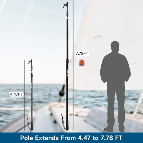 Vista 3 de SANLIKE Telescopic Fiberglass Boat Hook with Non-Slip Hand Grips for Docking
