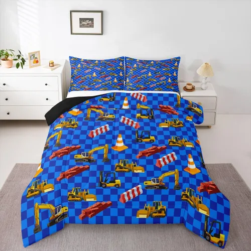 Vista 23 de Erosebridal Juego de edredón de camión de bomberos para niños, juego de ropa de cama de panal rojo brillante con diseño de panal de abeja