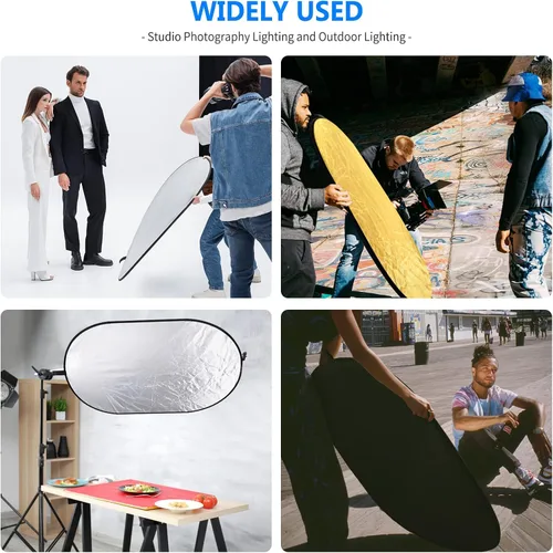 Vista 4 de NEEWER Reflectores de luz de 80x120cm para fotografía de 31"x47", portátiles 5 en 1 plegables con bolsa - Difusor translúcido, plateado, dorado