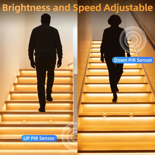 Vista 3 de Luces LED para escalones debajo de la escalera, sensor de movimiento, kit de iluminación de escalera en cascada activada con tira LED COB cortable