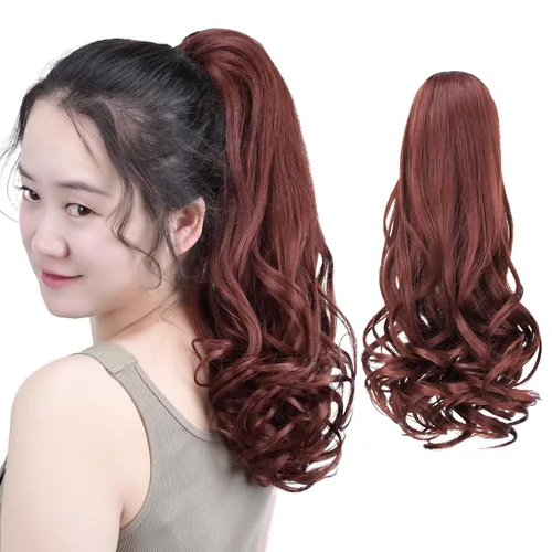 Vista 45 de SYXLCYGG Auburn Clip Cola de caballo Clip Cola de caballo Extensión de cola de caballo ondulado 10 pulgadas 3.5 oz pelo sintético falso pieza