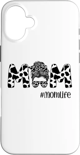 Vista 22 de iPhone 16 Funny Women Mom Life Cow Messy Bun Hair Bandana Glasses Case