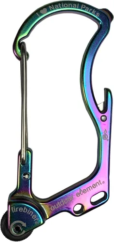 Vista 9 de OUTDOOR ELEMENT Firebiner Custom Engraved 6-in-1 Fire Starter Carabiner Multitool – Survival Gear EDC Keychain with Utility Blade, Bottle Opener