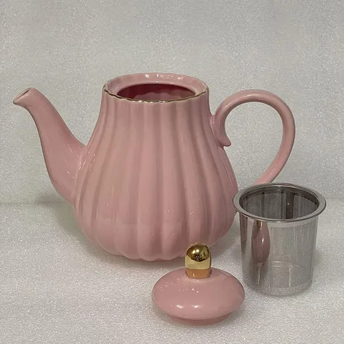 Vista 5 de YBK Tech Strengthen - Tetera de porcelana, tetera de cerámica de 31 onzas, diseño de rayas (rosa)