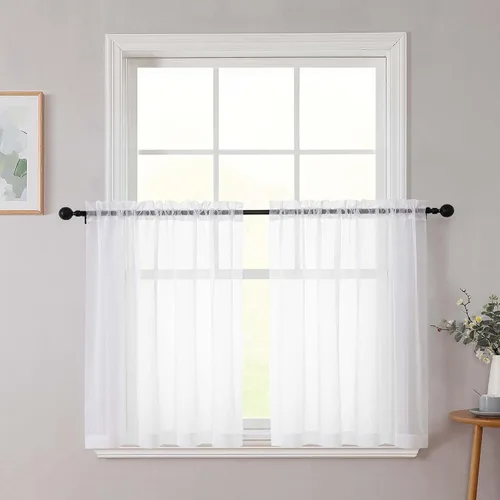 Vista 251 de 2 paneles de cortinas traslúcidas blancas para dormitorio, sala de estar, 96 pulgadas de largo, modernas, suaves, ligeras, con bolsillo para barra