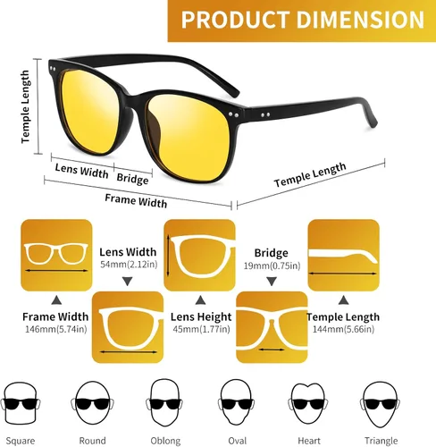 Vista 3 de Kelinln Gafas de conducción de visión nocturna polarizadas antirreflejos lentes tintados amarillos transparentes para mujeres y hombres negro Glossy