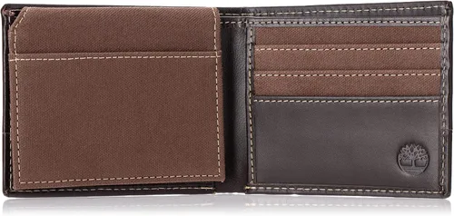Vista 22 de Timberland Cartera de lona de cuero Baseline para hombre con bolsillo abatible adjunto