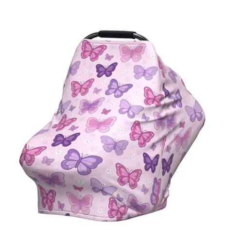 Vista 9 de Lindas fundas de asiento de coche con diseño de mariposa para bebé, multiusos para asiento de automóvil, cubierta de transporte transpirable