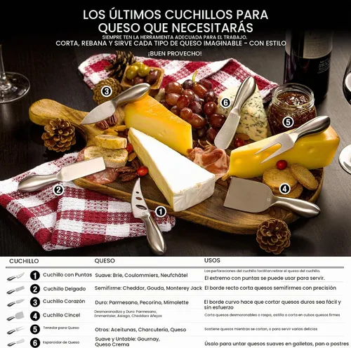 Vista 5 de Lunar - Juego de cuchillos de queso de 6 piezas, colección de cuchillos de queso de acero inoxidable de alta calidad, accesorios para tabla