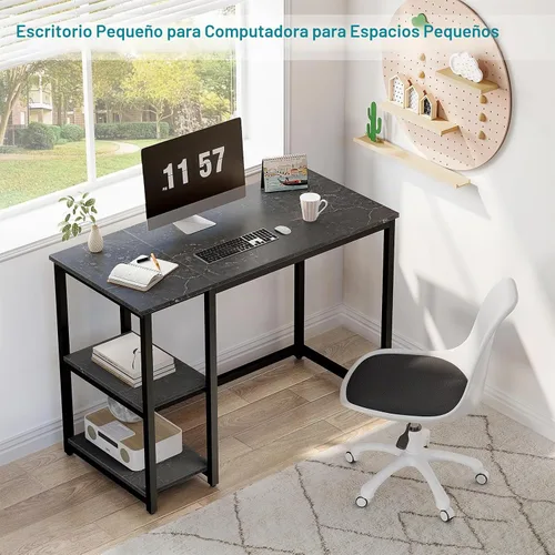 Vista 4 de SINPAID - Escritorio para computadora de 40 pulgadas con estantes de 2 niveles, escritorio resistente para la oficina de casa con gran espacio