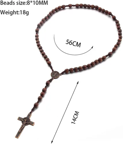 Vista 2 de Collar de madera hecho a mano con cuentas de madera de rosario católico crucifijo cruz colgante collar Belén oración cristiana santa Jerusalén
