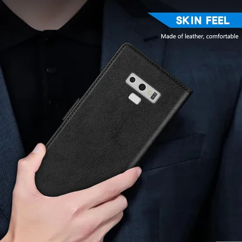 Vista 6 de ZZXX Funda tipo cartera para Samsung Galaxy Note 9 con bloqueo RFID, ranura para tarjetas, función atril, cierre magnético, funda protectora de Negro