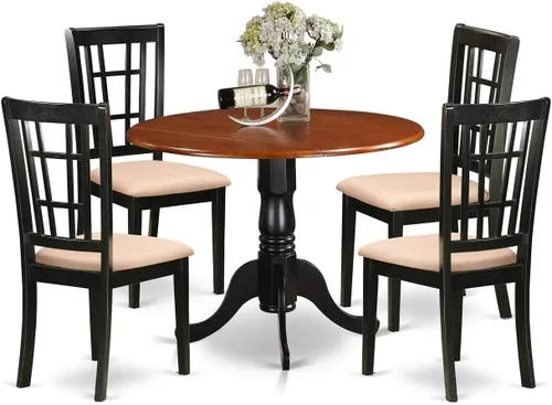 Vista 10 de East West Furniture DLNI3-BLK-C - Juego de comedor de 3 piezas que contiene una mesa de comedor redonda con gotas y 2 sillas de cocina tapizadas