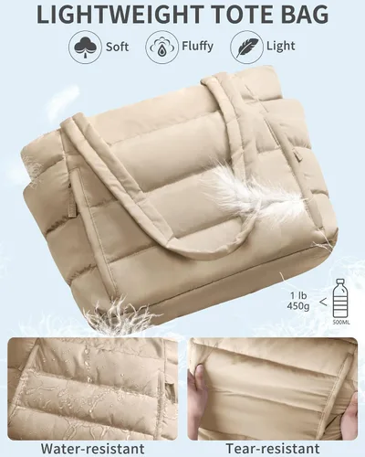 Vista 6 de Bolsa Tote Acolchada para Mujeres, Bolsa de Mano de Trabajo Ligera y Esponjosa para Maestras y Enfermeras, Bolsa de Hombro Acolchada para Escuela