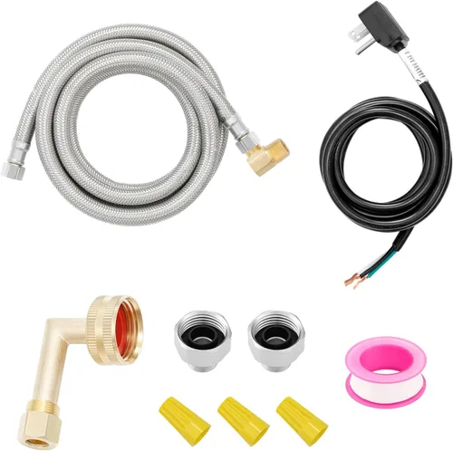 Vista 7 de Kit de instalación universal para lavavajillas: manguera de entrada de acero inoxidable de 6 pies + manguera de drenaje de 6 pies con cable