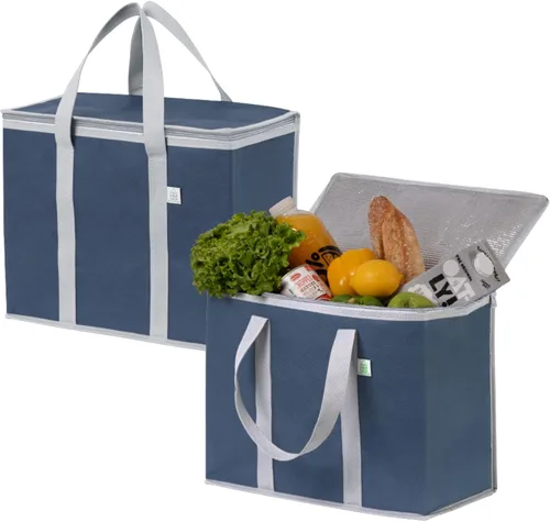 Vista 13 de VENO Paquete de 2 bolsas enfriadoras aisladas para entrega de alimentos, bolsas de compras plegables y reutilizables con cremallera, plegables