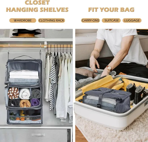 Vista 2 de Surblue Estantes colgantes, bolsa de almacenamiento de viaje, cubo de embalaje de compresión para maleta plegable con capa de extensión de gran
