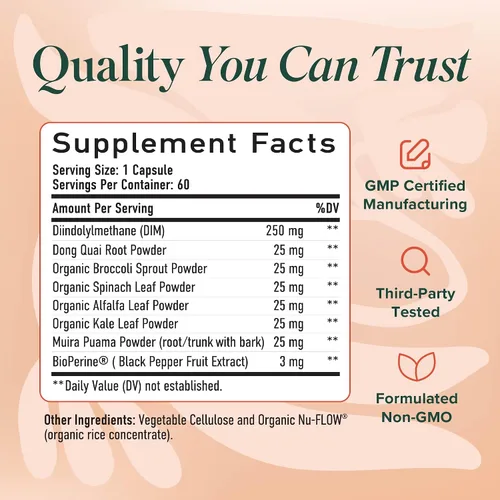 Vista 9 de SMNutrition Suplemento DIM para mujeres, mio-inositol y D-Chiro inositol Paquete de equilibrio hormonal con proporción 40:1 (30 porciones)