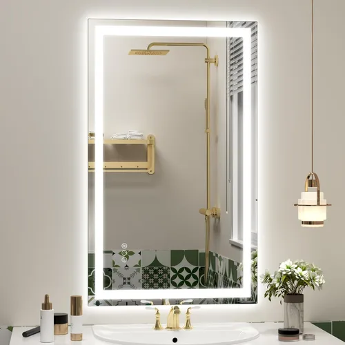 Vista 37 de Espejo de baño LED iluminado de 30 x 30 pulgadas para pared, espejo cuadrado de tocador con luces, regulable, antivaho, a prueba de roturas