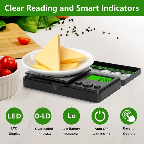 Vista 7 de Básculas digitales de bolsillo de 0.01/35.27 oz, básculas portátiles de precisión de gramos con 7 unidades y función de tara, básculas de cocina