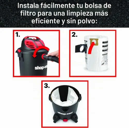 Vista 4 de Bolsa de filtro colección desechable Shop-Vac 9066200, de 10 – 14 galones, 3