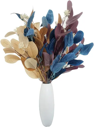 Vista 8 de 4 tallos de hojas de eucalipto artificiales, ramas de plantas de eucalipto sintético para relleno de jarrones, decoración del hogar, flores, arreglo