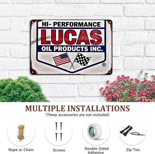 Vista 6 de Lucas Oil Products INC HiPerformance - Letrero de metal vintage de carreras automotrices, estampado estético para jardín, patio, bar, porche, hogar