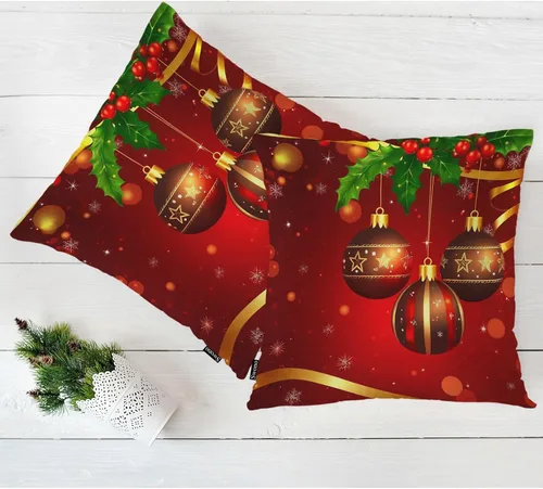 Vista 5 de Swono Juego de 2 fundas de almohada cuadradas decorativas de 18 x 18 pulgadas, bolas de Navidad de Año Nuevo, juego de 2 fundas de almohada