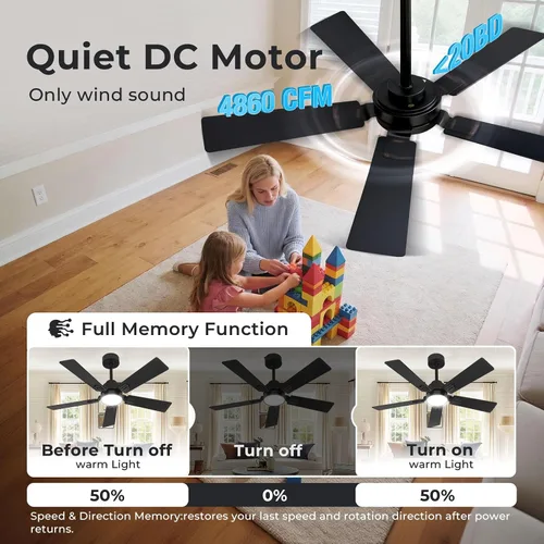Vista 4 de Ventilador de techo inteligente negro de 42 pulgadas con luces LED Alexa