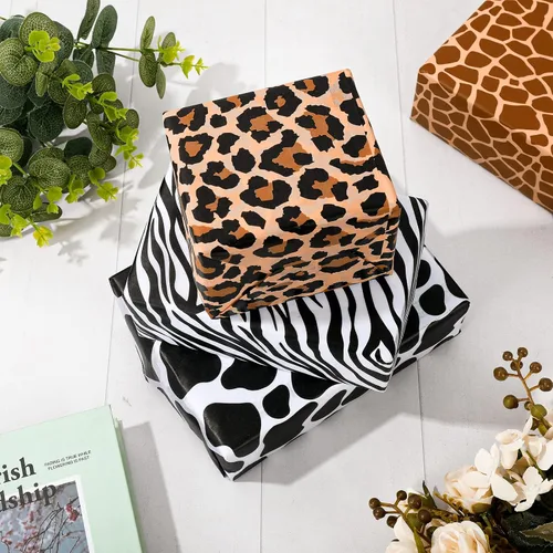 Vista 3 de AnyDesign 90 hojas de papel de seda con estampado animal, 5 diseños de leopardo, cebra, jirafa, tigre, vaca, patrón de piel de animales, surtido