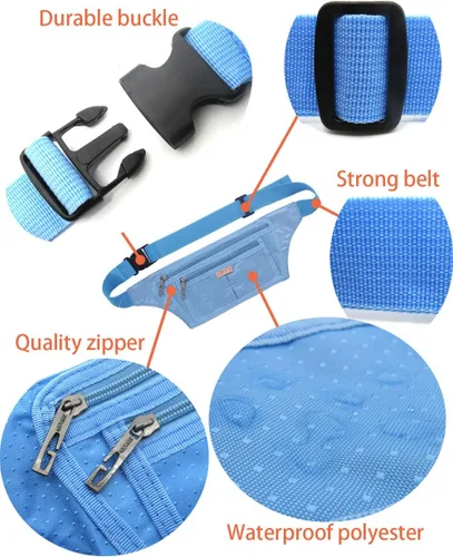 Vista 30 de Bolsa de cintura ultrafino con ranuras c/visualización para tarjeta de crédito, para deportes, aire libre, correr, caminar, viajes.