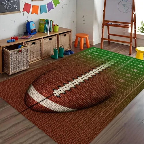 Vista 23 de Alfombra de fútbol americano, 3 x 4 pies, lavable de gran tamaño, ilustraciones 3D, con textura de cuero de fútbol, con cordones, alfombras