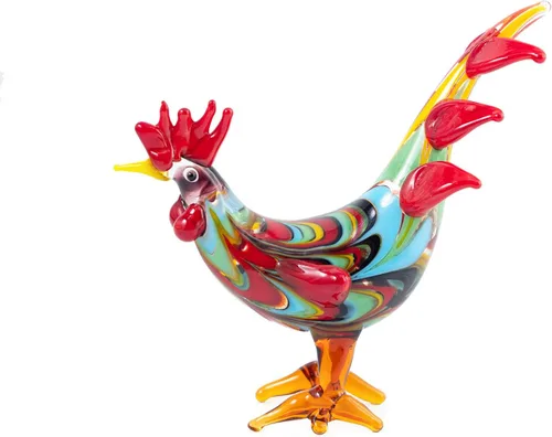 Vista 10 de Mini figuras de gallo de pollo de vidrio soplado, hechas a mano, pequeño compañero lindo coleccionable para adorno de escritorio (azul oscuro)
