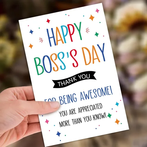 Vista 4 de Tarjeta del día del jefe, regalos del día del jefe para mujeres y hombres, tarjeta de regalo feliz del día del jefe para jefe de empleados