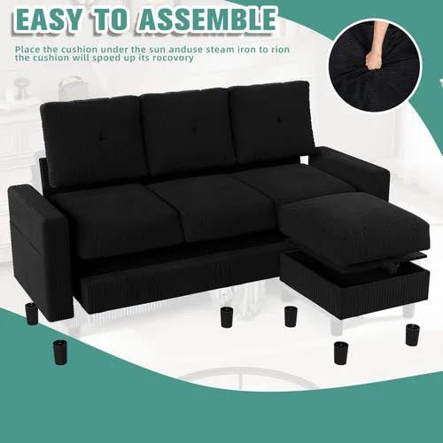 Vista 5 de SUNLEI Sofá Seccional Convertible para Espacios Pequeños, Sofá Modular en Forma de L con Otomana de Almacenamiento Extraíble, Sofás Pequeños