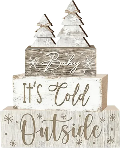 Vista 13 de 4 piezas de decoraciones navideñas para interiores - decoración de mesa de bola de nieve de madera para el hogar - centro de mesa navideño