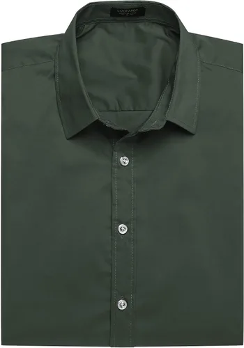 Vista 6 de COOFANDY Camisas de vestir para hombre, sin arrugas, manga corta, casual, con botones