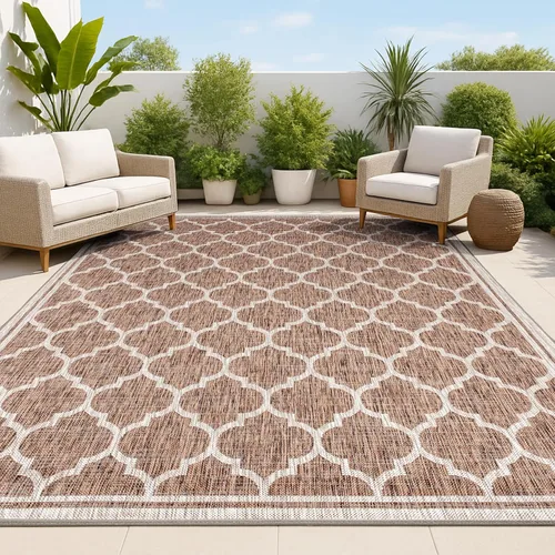 Vista 19 de JONATHAN Y Tapete marroquí con diseño enrejado para interiores y exteriores, 2 x 8 pies, marrón/beige, tejido texturizado de trébol para patio