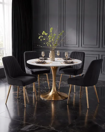Vista 2 de Juego de 4 sillas de comedor de terciopelo negro, modernas sillas de cocina